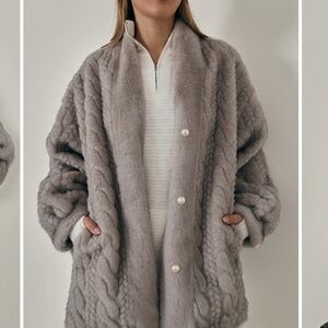 Elegant Gray Faux Fur Coat